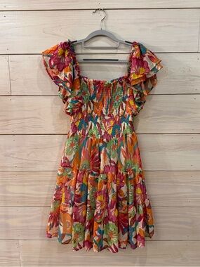 Flying Tomato Woven Mini Dress Smocked Tiered Size Medium Artsy Flowy